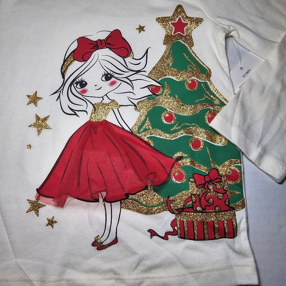 Christmas Girl's Clothes Lot 3T Shirt Skirt Leggings Holiday Santa New - Picture 3 of 6